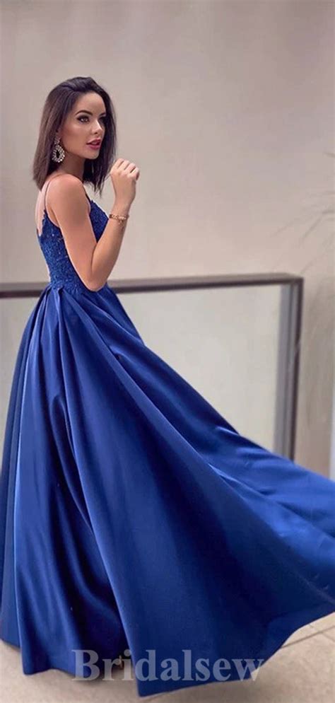 Royal Blue Satin Spaghetti Straps Modest Elegant Long Women Evening Pr