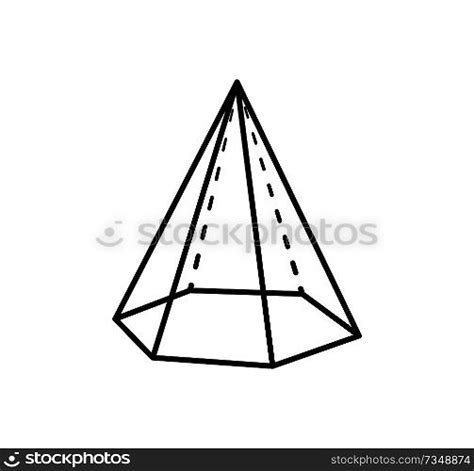 Hexagonal Pyramid Geometric Shape Projection Of Dashed And Straight Lines Form With Side In