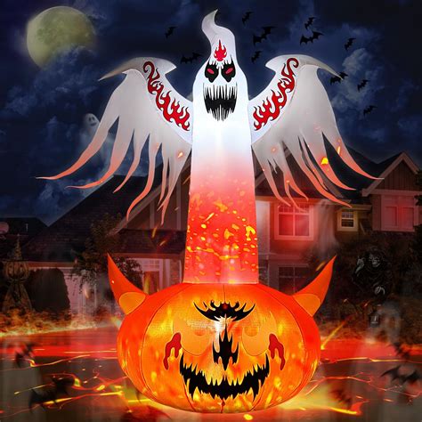 Ft Halloween Inflatables Outdoor Decorations Ghost With Built In Flame