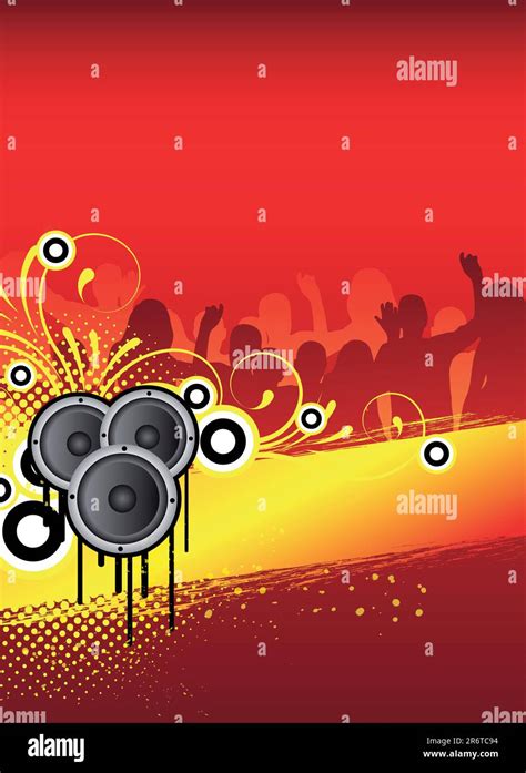 Red Abstract Party Flyer Design With Dancing People Stock Vector Image