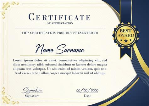 Premium Vector A Certificate Of Appreciation Blue And Gold