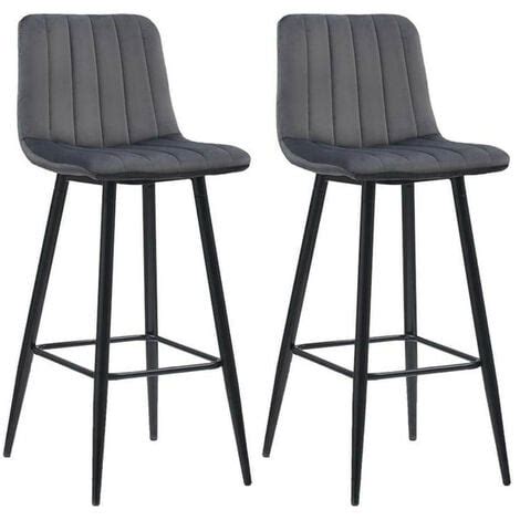 2 X High Bar Stools Velvet Breakfast Bar Chairs With Backrests Kitchen