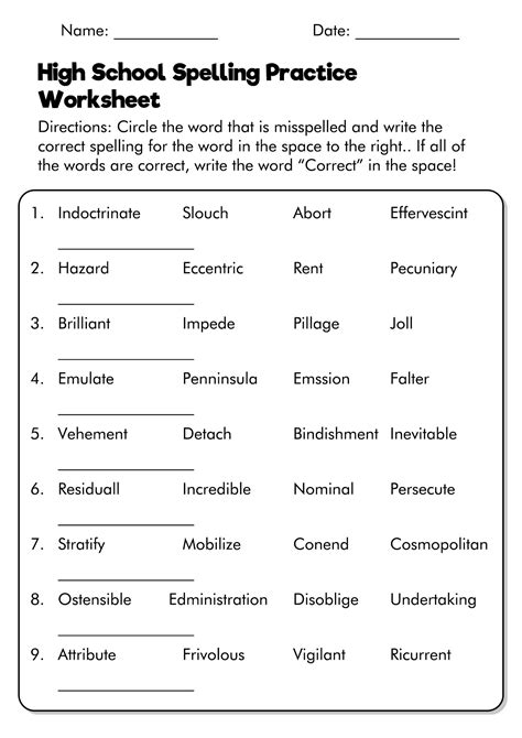 Printable Worksheets For High School Students