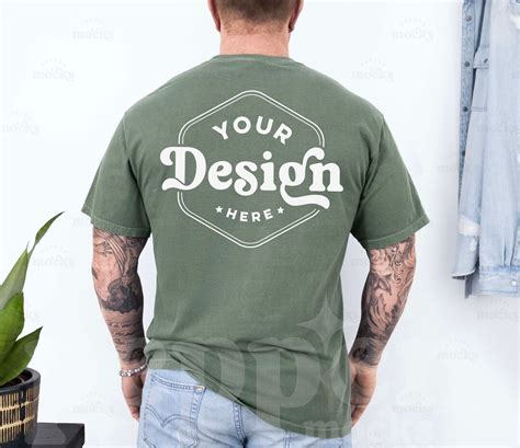 Comfort Colors C1717 Moss Tshirt Back View Mockup 1717 Mens Green T