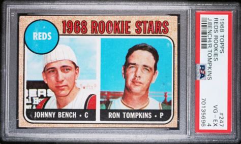 1968 TOPPS JOHNNY BENCH ROOKIE STARS RON TOMPKINS 247 PSA 4 VG EX