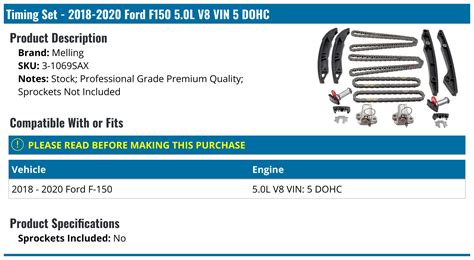 2018 2020 Ford F150 Timing Chain Melling 3 1069SAX PartsGeek