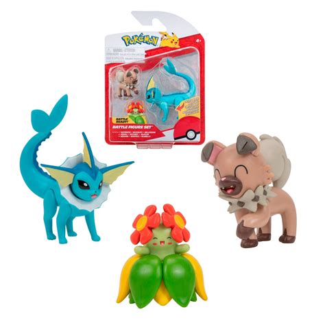 Pokemon Set 3 Figuras Vaporeon Rockruff Y Bellossom