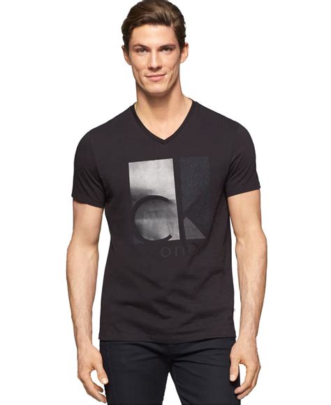 Lyst Calvin Klein Ck One Mixed Media Graphic V Neck T Shirt In Black