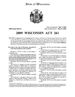 Fillable Online Docs Legis Wisconsin 2009 WISCONSIN ACT 261 Docs