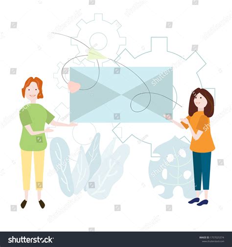 Two Girls Send Letter Vector Illustration Stock Vector (Royalty Free