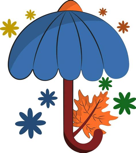 Open Umbrella With Maple Leaf And Flowers On White Background. 24145350 ...