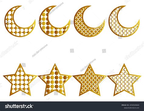 Collection Moon Stars Gold Arabic Pattern Stock Vector Royalty Free