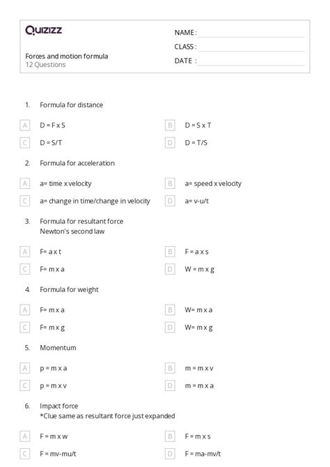 Newtons Second Law Worksheets For Th Class On Quizizz Free