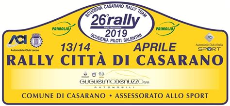 ISCRIZIONI APERTE PER LEDIZIONE 2019 DEL RALLY CITTÀ DI CASARANO