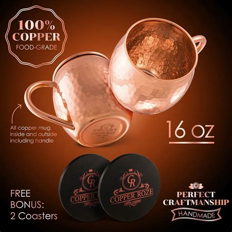 Copper Roze Moscow Mule Copper Mugs Gift Set Of 2 Copper Mule Mugs And