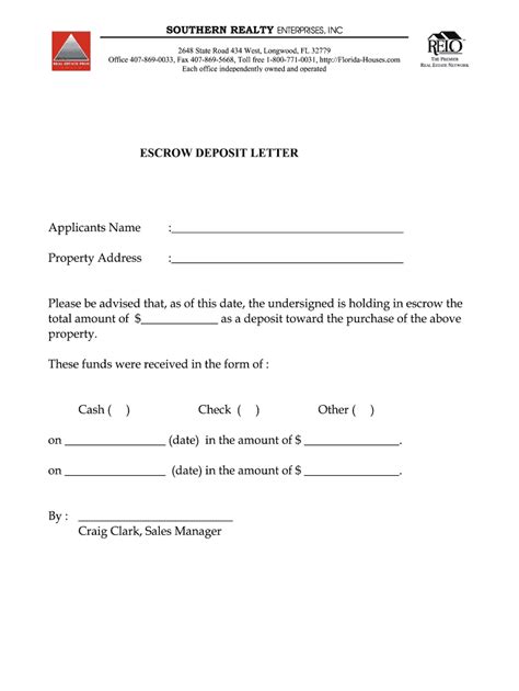 Escrow Letter For Deposit Complete With Ease AirSlate SignNow