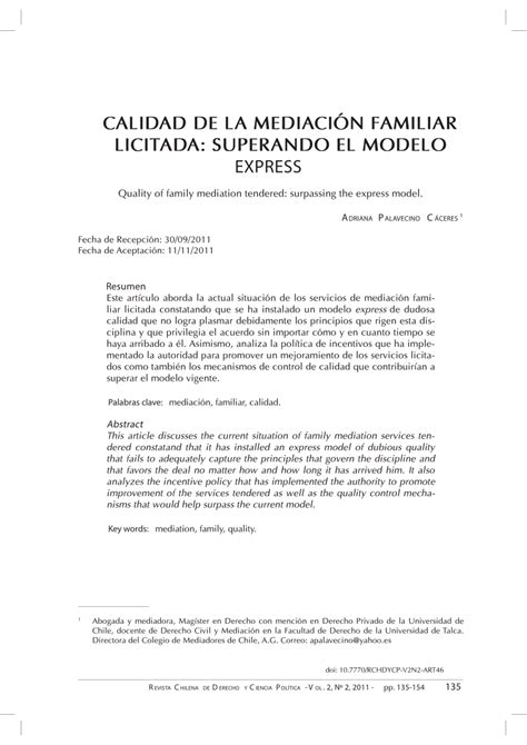 Pdf Calidad De La Mediaci N Familiar Licitada Superando El Modelo