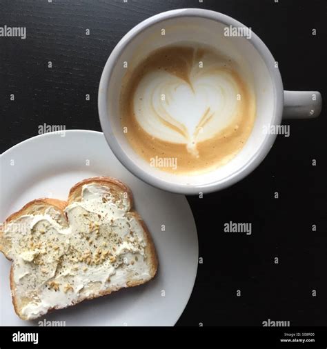 Cream Cheese Sandwich And Latte Stock Photo Alamy