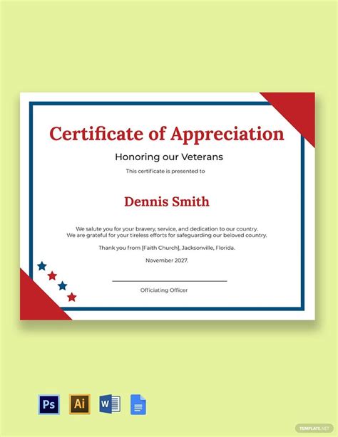 Veteran Certificate Of Appreciation Template Free