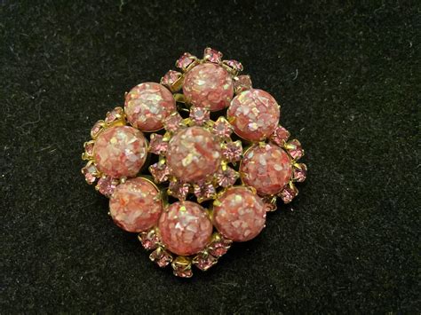 Vintage Pink Rhinestone Brooch Etsy Uk