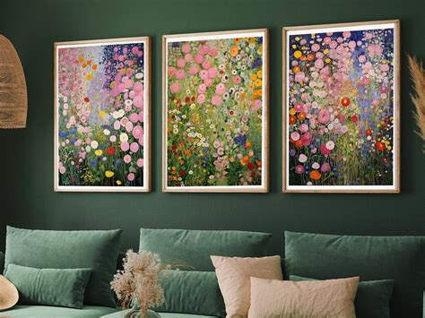 Klimt Flowers Wall Art Set Of 3 Printed Art Gallery Wall Art Print