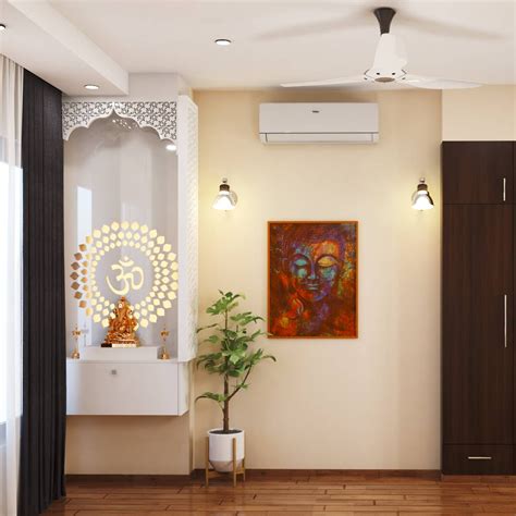 Compact Pooja Room Design With Planter Livspace