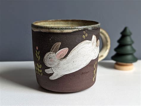 Mug Black Stoneware Bunny Kness