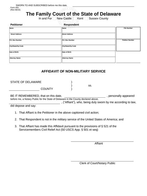 Affidavit Of Non Military Service Delaware Form Fill Out And Sign