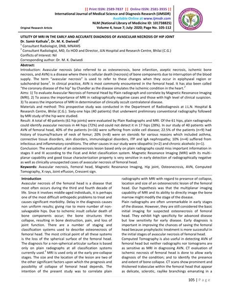 (PDF) UTILITY OF MRI IN THE EARLY AND ACCURATE DIAGNOSIS OF AVASCULAR ...