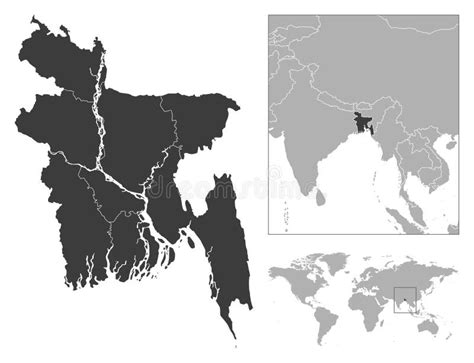 Bangladesh Detailed Country Outline And Location On World Map Stock