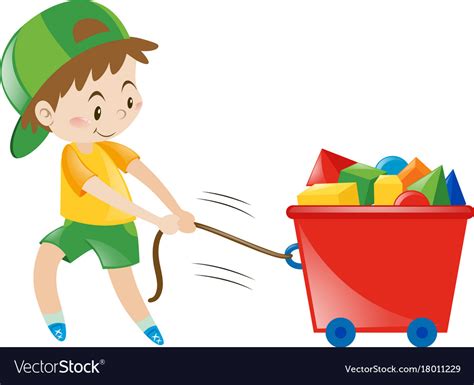 Boy Pulling Cart Fullo Of Blocks Royalty Free Vector Image