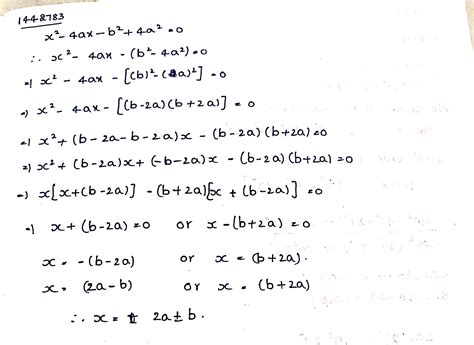 Solve For X X 2 4ax B 2 4a 2 0