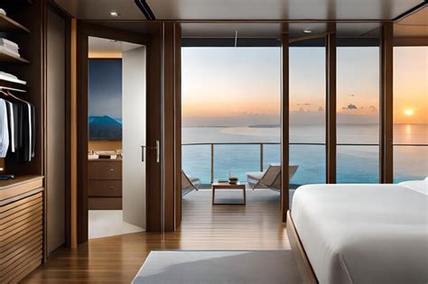 Premium AI Image | Bedroom with a view of the ocean and the ocean