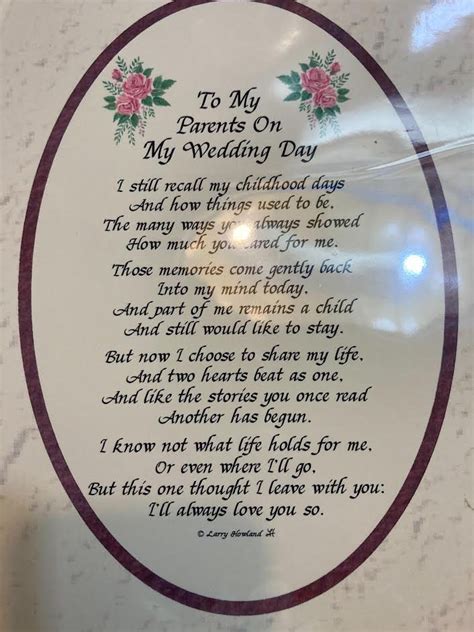 To My Parents On My Wedding Day Poem For The Parsens Pen By Larry