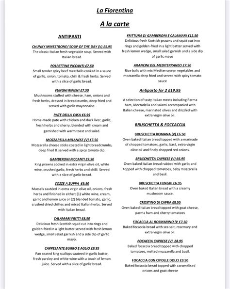 La Fiorentina Glasgow S Full Menu Online