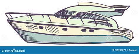 Modern Yacht Color Sketch Hand Drawn Speedboat Vector Illustration