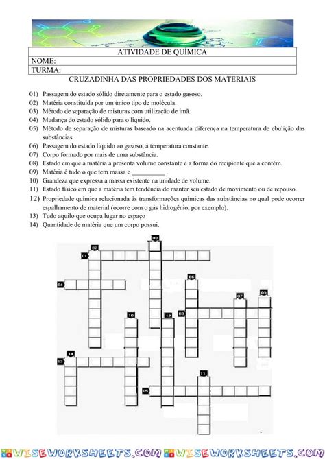 Cruzadinha Das Propriedades Dos Materiais Worksheet Online WiseWorksheets