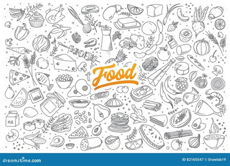 Garabato De La Comida Fijado Con Las Letras Ilustración del Vector