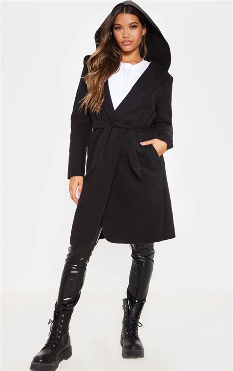 Black Waterfall Hooded Coat | Coats & Jackets | PrettyLittleThing USA