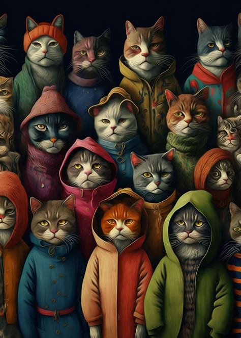 Funny Cat Gang Poster By Super Anima Displate Artofit