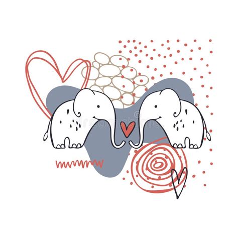 Elephants Doodle Valentine Card Stock Illustrations Elephants