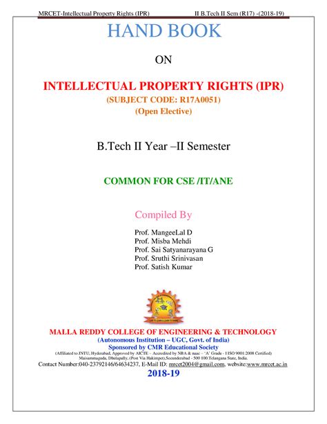 Intellectual Property Rights Notes HAND BOOK ON INTELLECTUAL