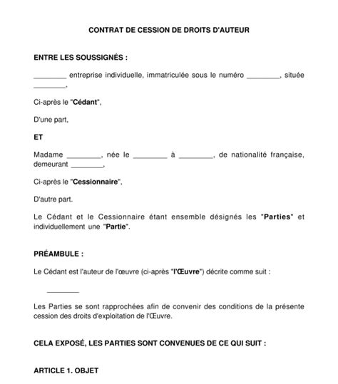 Exemple Contrat De Cession