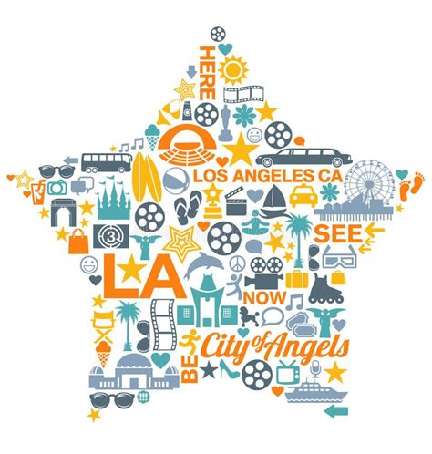 Los Angeles California Icons Symbols Landmarks Big Set Oflos Angeles