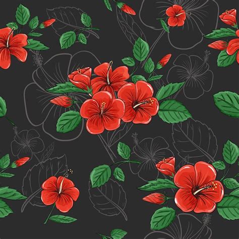 O fundo sem emenda do teste padrão do hibiscus vermelho tropical