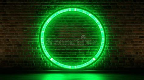 Vibrant Green Neon Circle with Brick Wall Backdrop Stock Illustration ...