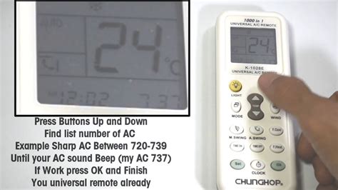 Setting Universal Remote Control AC Chunghop K 1028E Setup First Time