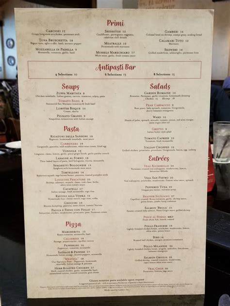 Menu At Grotto Ristorante Pizzeria Houston Westheimer Rd