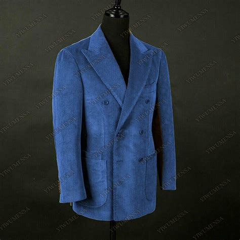 Yiwumensa Bluebrown Corduroy Blazer Masculino Slim Fit Coat Smoking Business Double Breasted