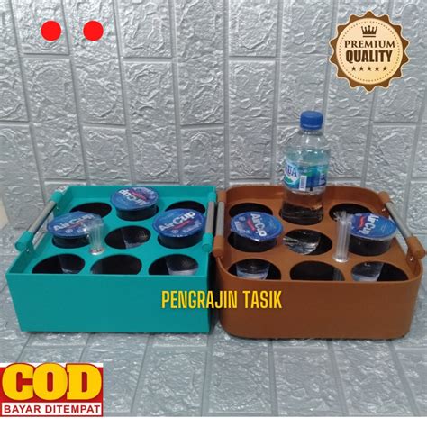 Jual Tempat Aqua Gelas Isi Cup Model Kotak Oval Keranjang Aqua